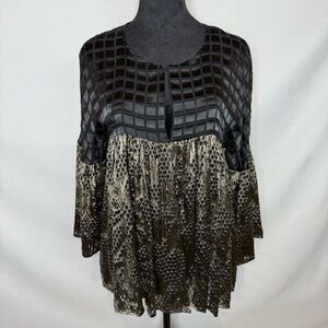 NWT Anis.A Chic Black & Gold Silk Blend Patterned Blouse Sz S
